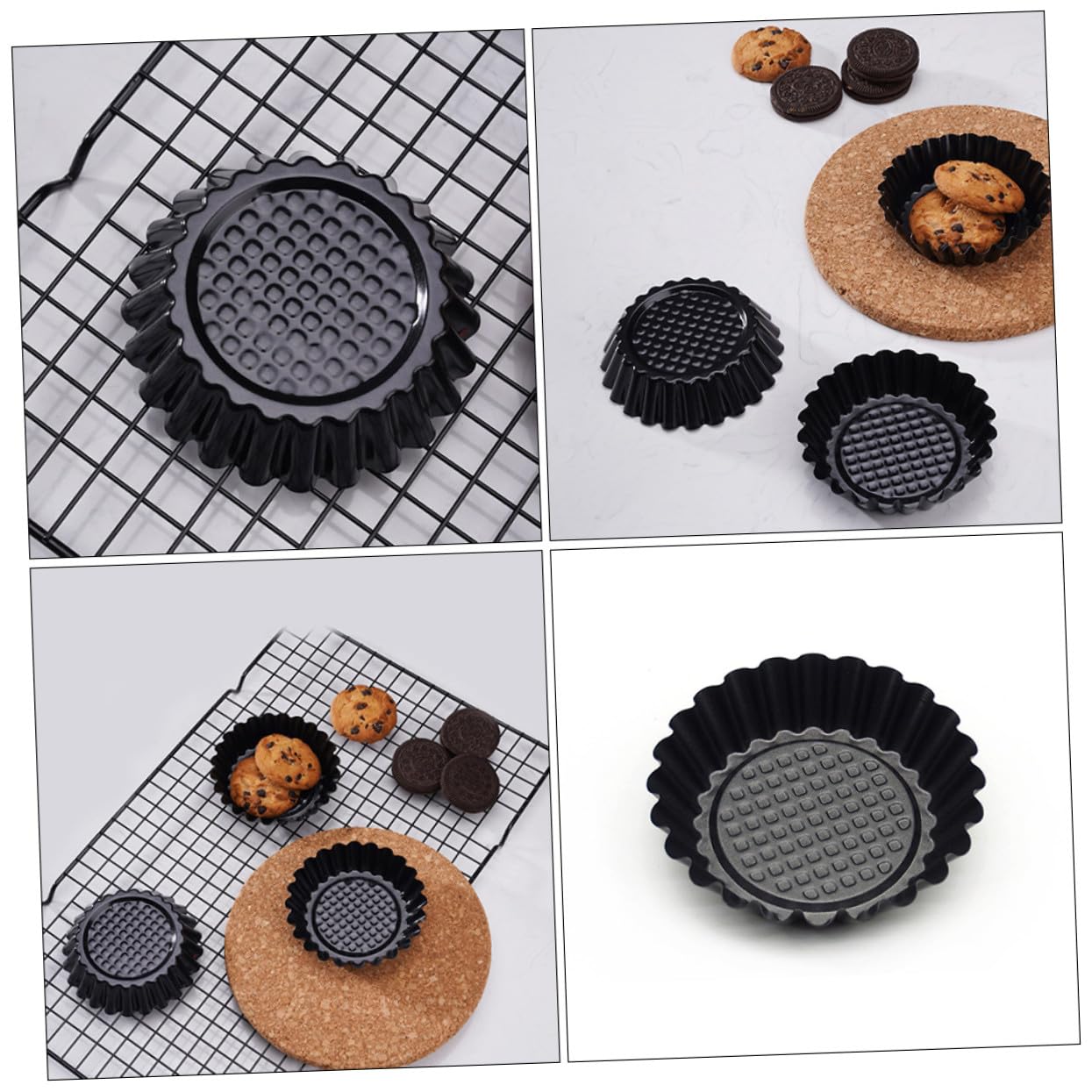 SOIMISS Molde para Tartaletas de Huevo, 12 Unidades, Acero al Carbono Negro | Repostería Casera, Desmolde Fácil y Calentamiento Rápido, Formato Floral para Tartas y Postres