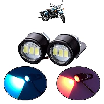 Vagary 2Pcs Blue-Red Eagle Eye LED Strobe Light Lamp Daytime Running Light for Royal Enfield Classic 350 Signals