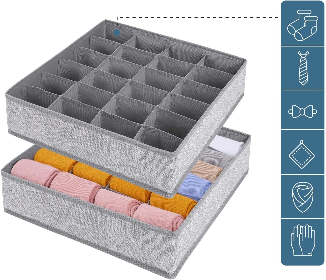 Joyoldelf Drawer Organiser, Dividers, Set of 2, Wardrobe Organiser, 24 Compartments, Foldable Closet Organiser, Storage Boxes for Underwear, Socks, Bras, Tissues (Beige) Hemp Bag