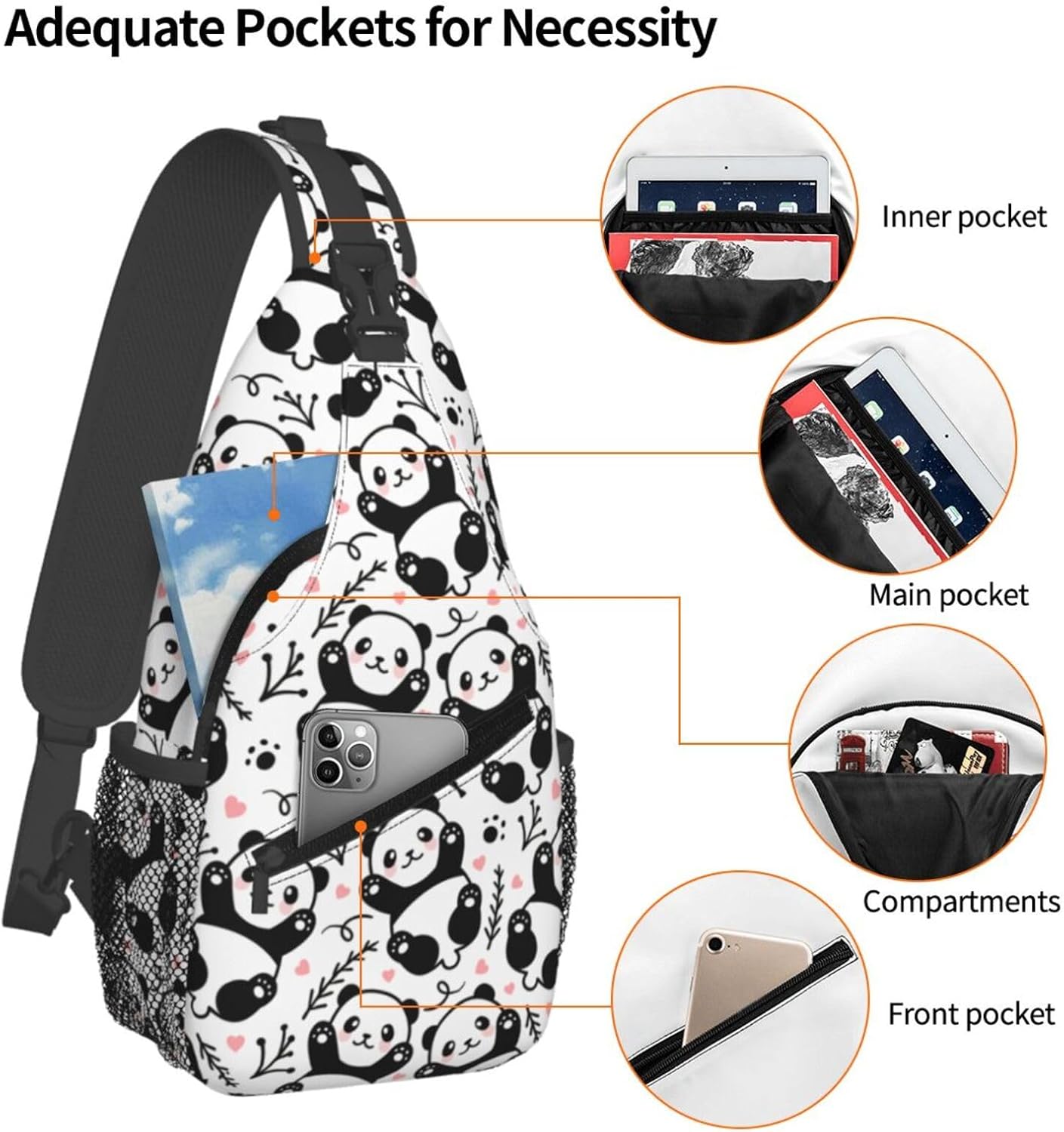 Cute Panda Sling Bag For Women Men Funny Backpack Crossbody Shoulder Bag Sling Backpack Chest Bag Travel Hiking Casual Sport Daypack - Image 4