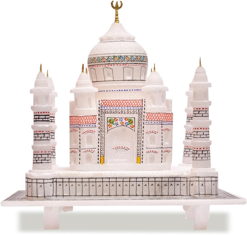 StonKraft Artist Haat Handcrafted Indian Souvenir Taj Mahal Replica - Symbol Of Love (White With Colourful Painting.)