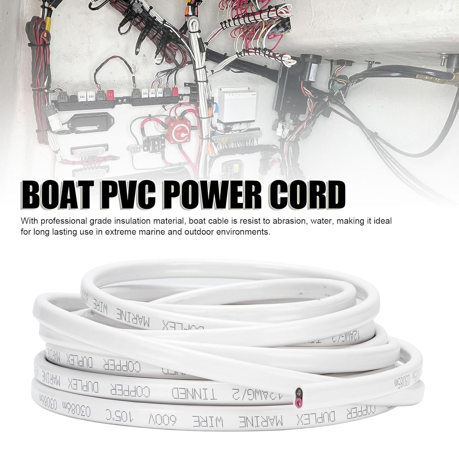 12 Gauge Marine Wire, 12/2 Duplex Marine Grade Cable, 30FT/9M Tinned Copper Boat Electrical Cable, Water Proof OFC PVC 12 AWG Wire for Boat, Automotive, RV, Solar, LED Strips