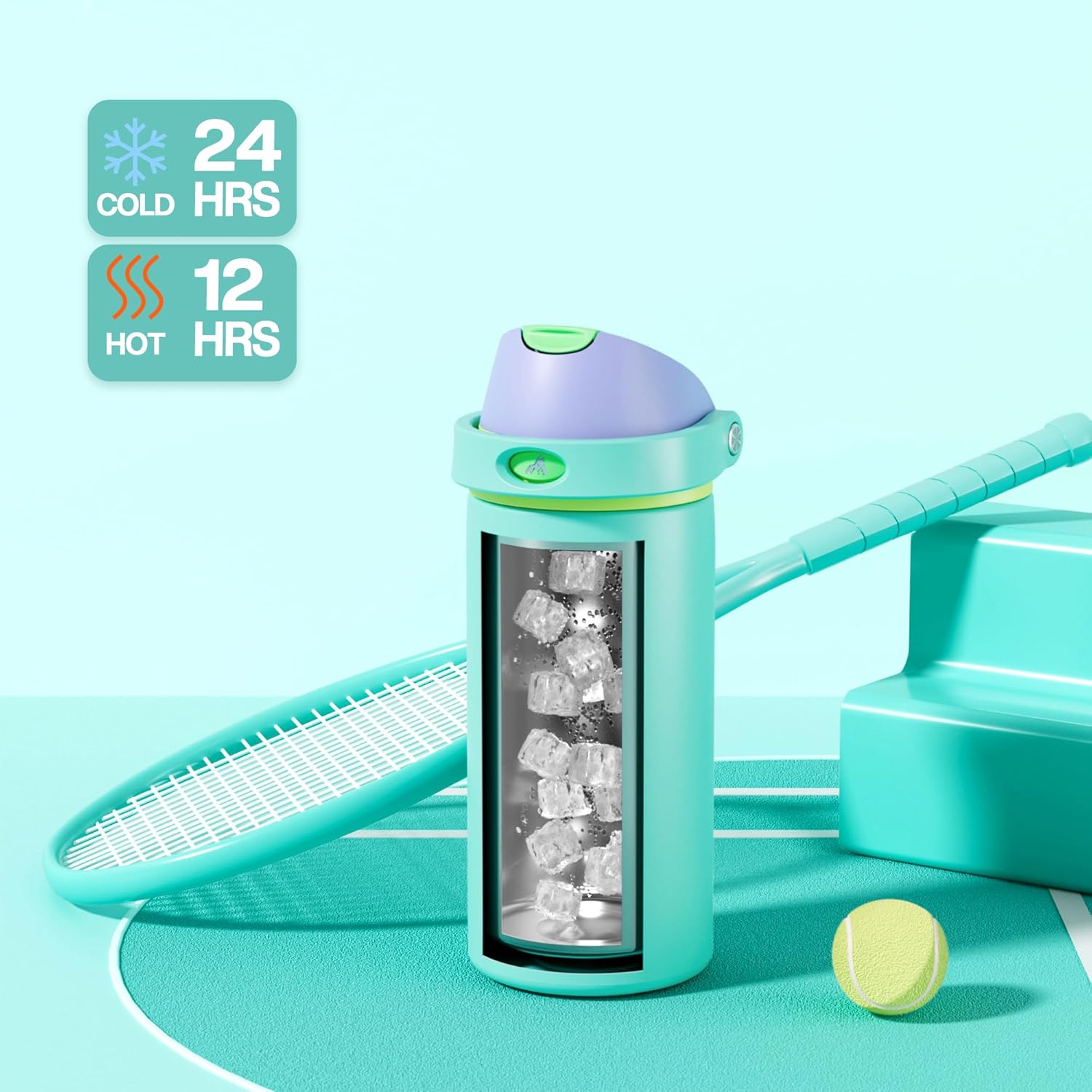 POWCAN 18 oz Insulated Water Bottle: 2-in-1 Push-Button Spout & Quick-Flip Straw, Leakproof, Cold 24Hrs, Fits Car Cup Holder, Stainless Steel Sports Water Bottle, Gift for Women, Girls (Sea Princess) - Image 3