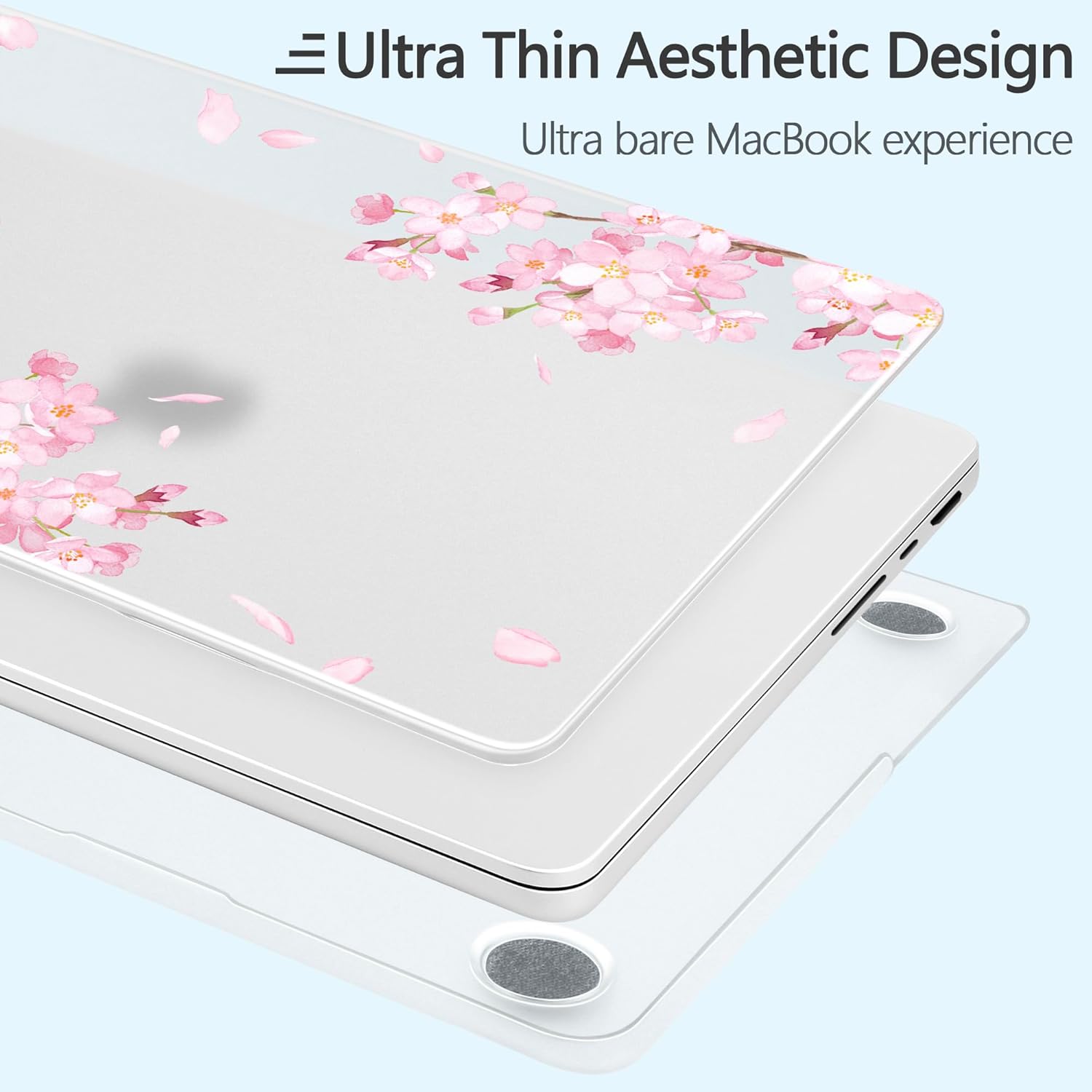 Designed for M5/M4/M3/M2 MacBook Pro 14 inch Case 2025 2024 2023 2021 Model, Ultra-Thin Hard Shell Case with Keyboard Cover & USB Adapter & Webcam Cover, Cherry Blossoms