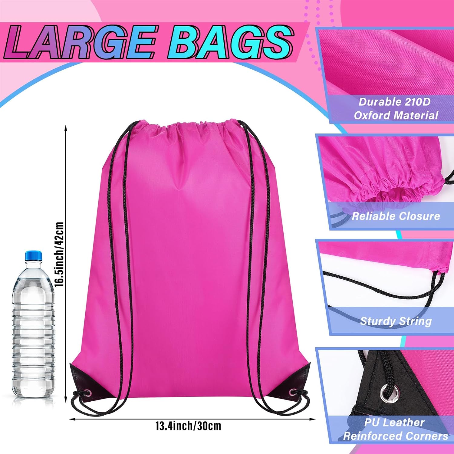 Silkfly 100 Pieces Drawstring Backpack Bags Bulk Portable Blank Cinch Storage Bags for Sports, School, DIY Gifts, Homeless, Social Assistance(Hot Pink) image 2