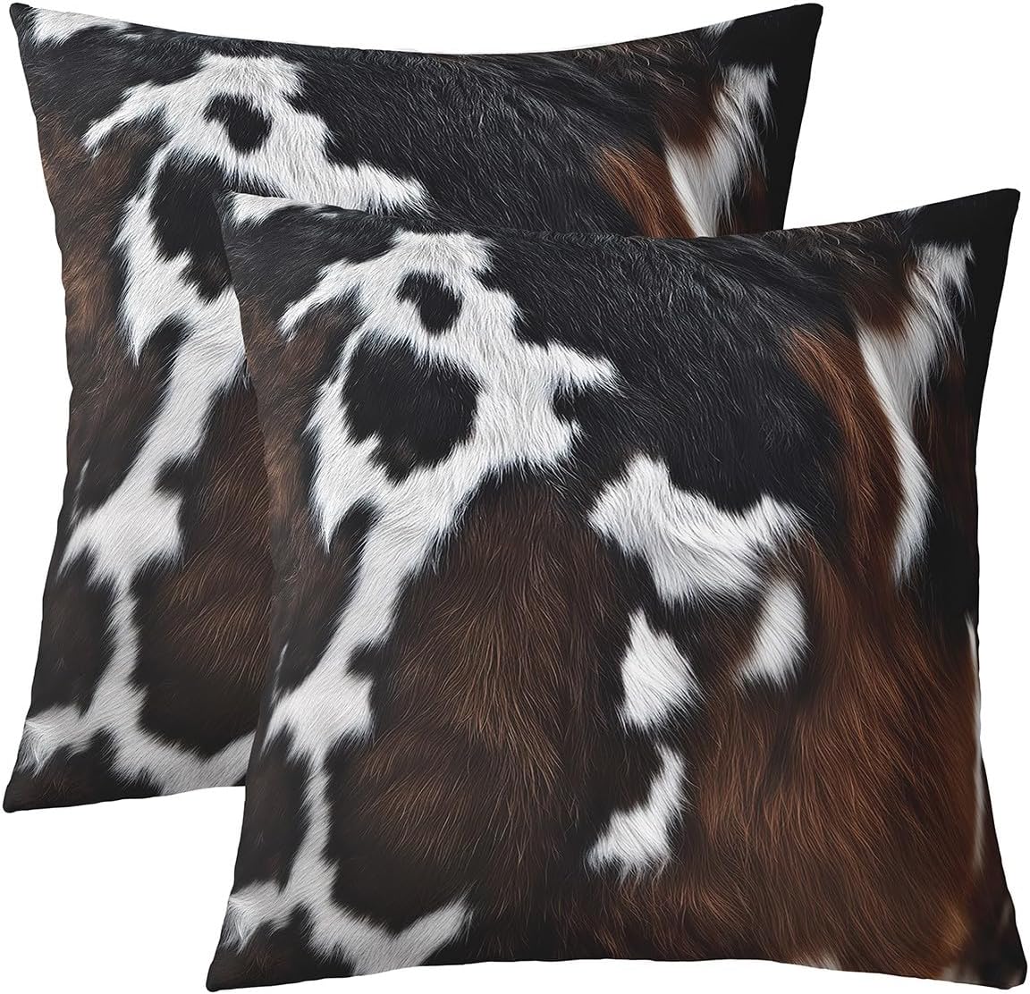 Cow Fur Printed Throw Pillow Covers 24"x24" Set of 2 Farmhouse Cowhide Print Cow Skin Pillow Cases Cushion Covers for Living Room Bedroom Rustic Wild Animal Decorative Throw Pillowcases for Sofa Couch