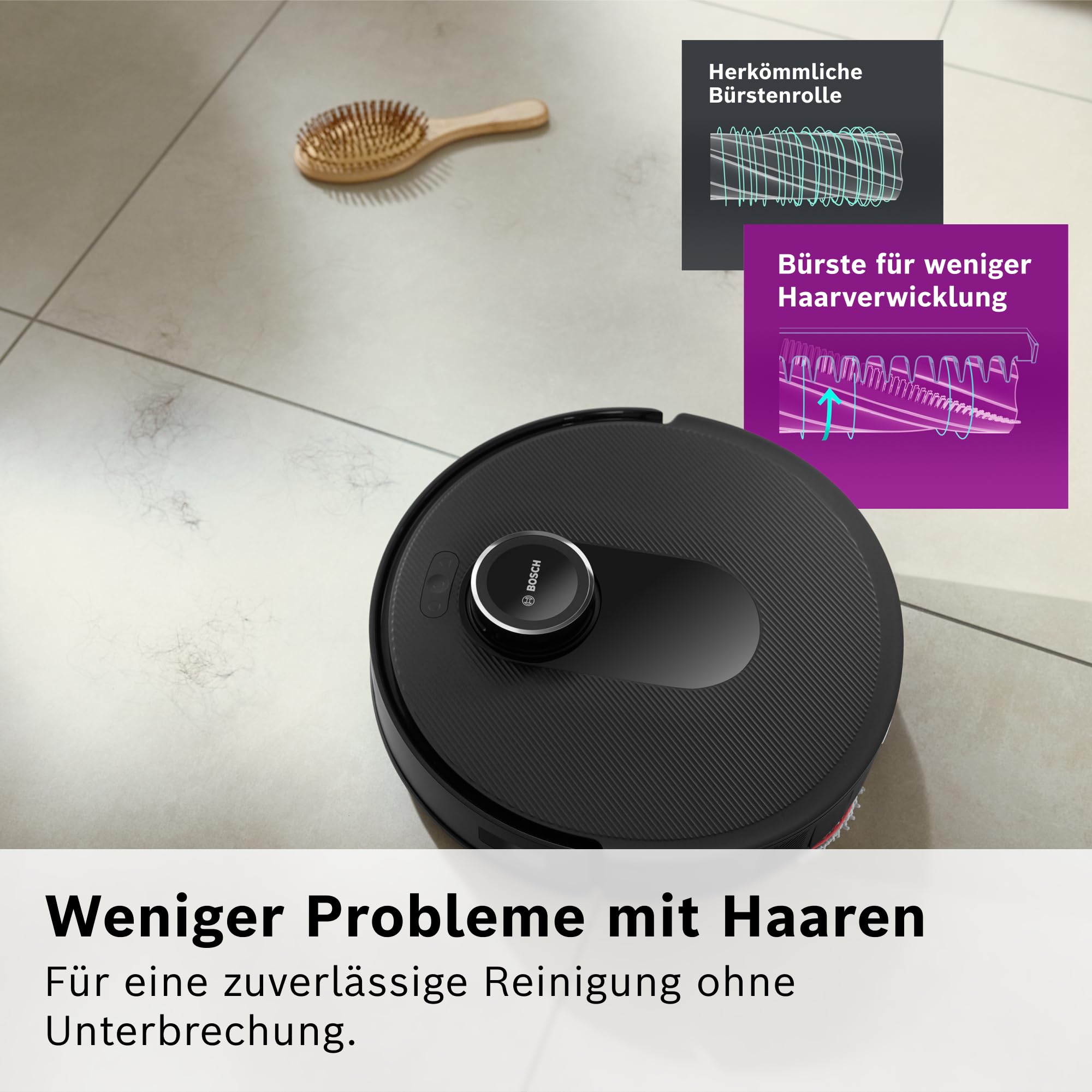 Bosch Spotless Max BCRDW3B Saugroboter mit Wischfunktion, 11.000 Pa Saugkraft, rotierende Wischpads, Nass-Trocken-Servicestation, Selbstreinigung, Smart Vision Navigation, Steuerung per App, schwarz