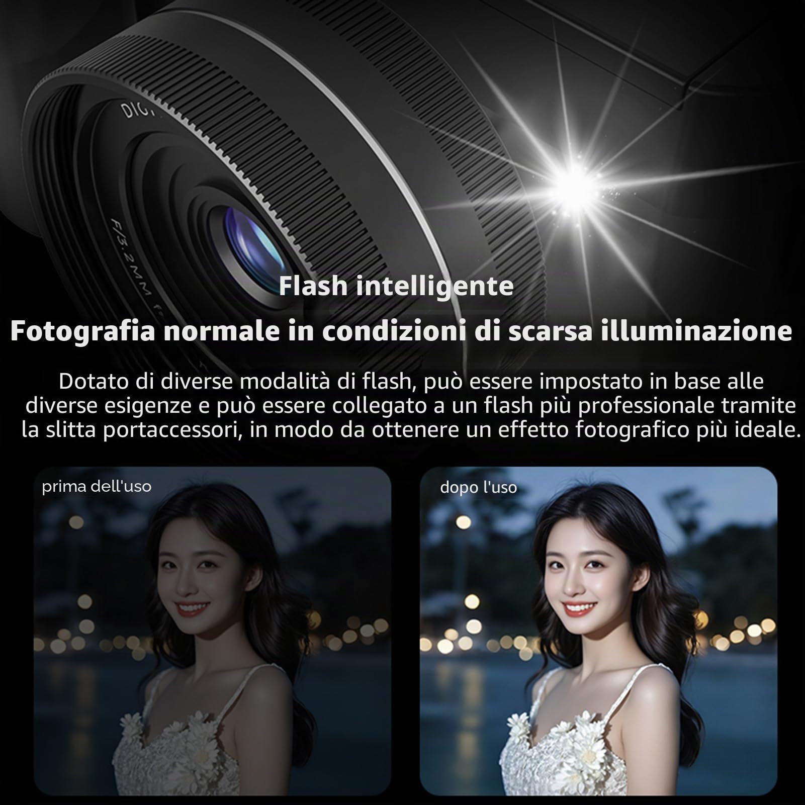 Fotocamera Digitale 4K, Videocamera per con Zoom Digitale 18X UHD da 75 MP, Fotocamera Anteriore e Posteriore, Schermo LCD da 3 Pollici, Fotocamera Punta e Scatta Wi-Fi con Flash (BLACK)