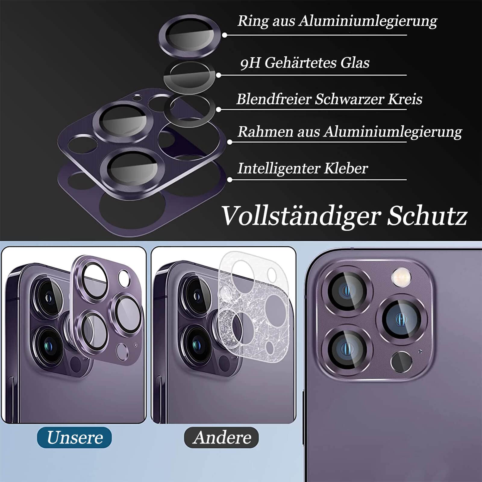 Protezione Fotocamera In Vetro Temperato Per IPhone 16 Pro / Pro Max | 2 Pezzi Con Anello Metallico | Compatibile MagSafe - 2