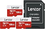Lexar E-Series 128GB Micro SD Carte 3 Faites votre valise, microSDXC UHS-I Carte mémoire Flash avec adaptateur, 100MB/s, C10, U3, A1, V30, Complet HD, 4K UHD, Haute vitesse TF Carte
