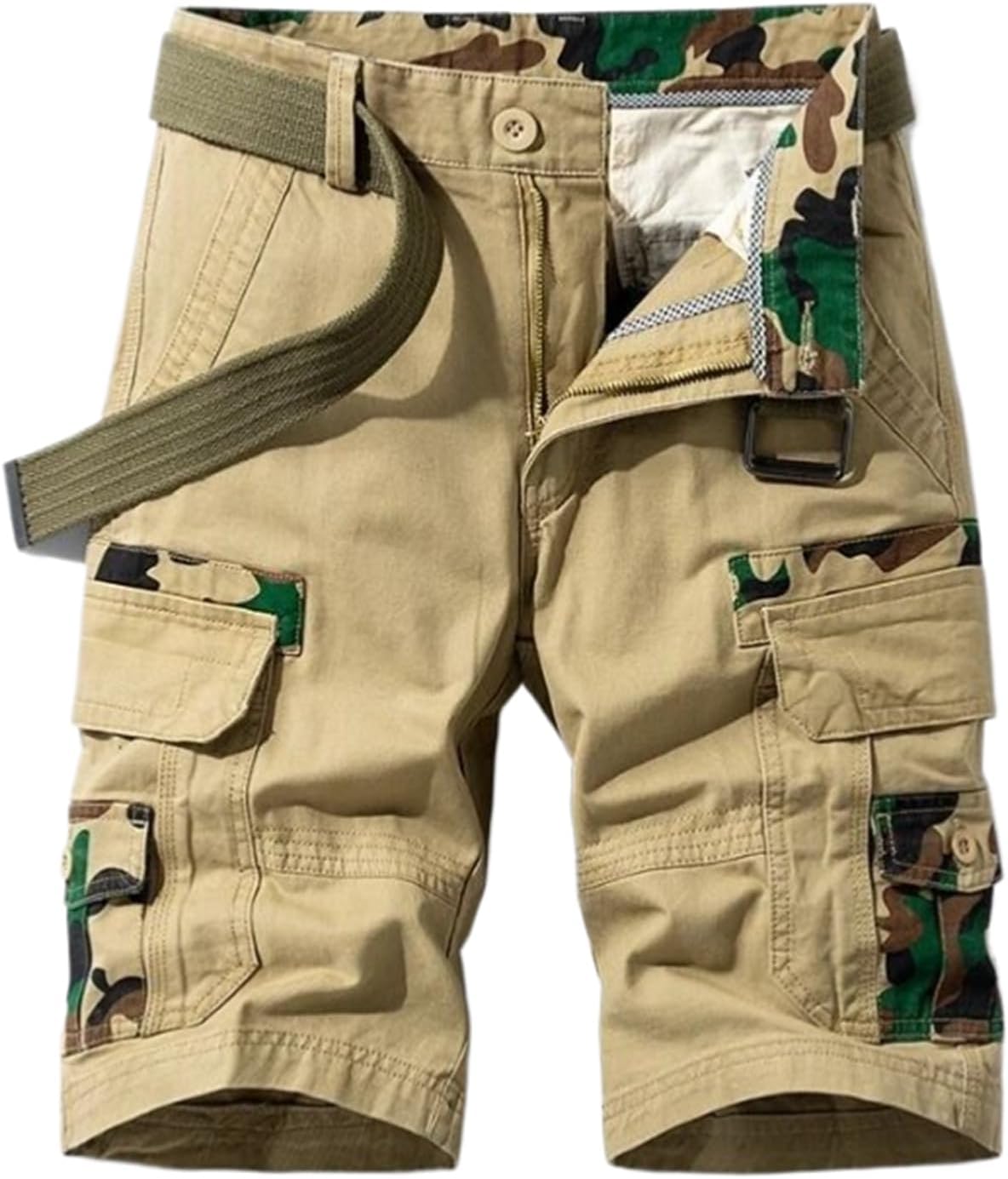 Multi-Pocket Workwear Shorts Men's Loose Straight Middle Pants Summer Cotton Elastic Shorts
