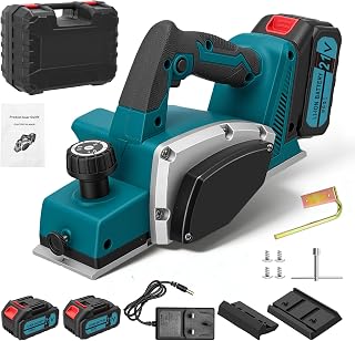 Cordless Electric Planer Wood Planer, 650W Brushless Motor 15000RPM, 82mm Planing Width & 1mm Depth, Hand Planer with 2×21V 2.0Ah Batteries & Fast Charger, Woodworking Tool for DIY Furniture Projects