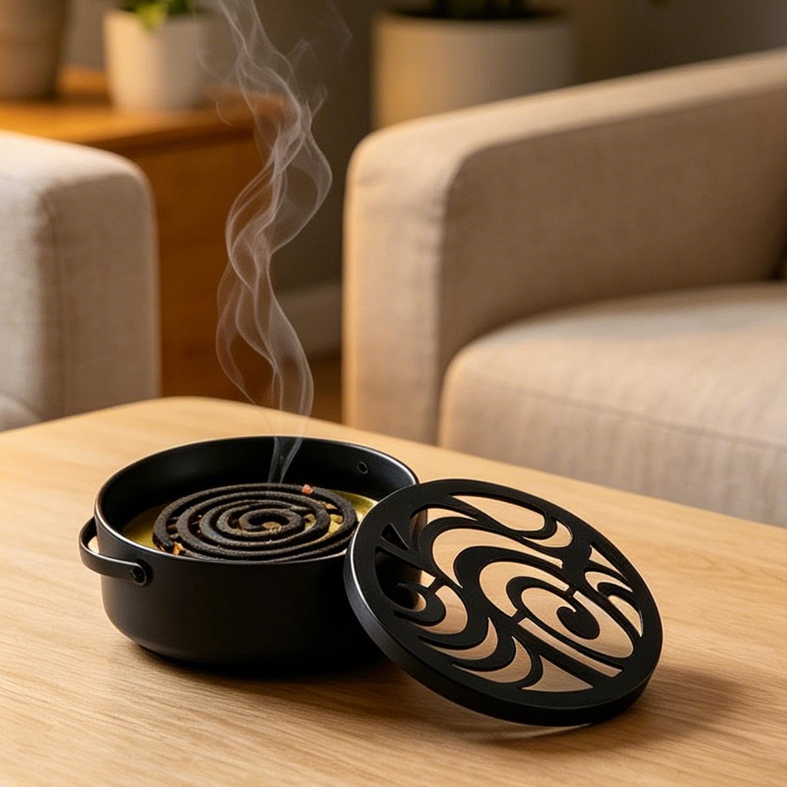 Bruciatore Per Incenso A Retro Rotondo Con Coperchio E Manico Portatile | Porta Incenso A E Raccoglicenere Per Studio Yoga Camera Da Campeggio E Sala Meditazione