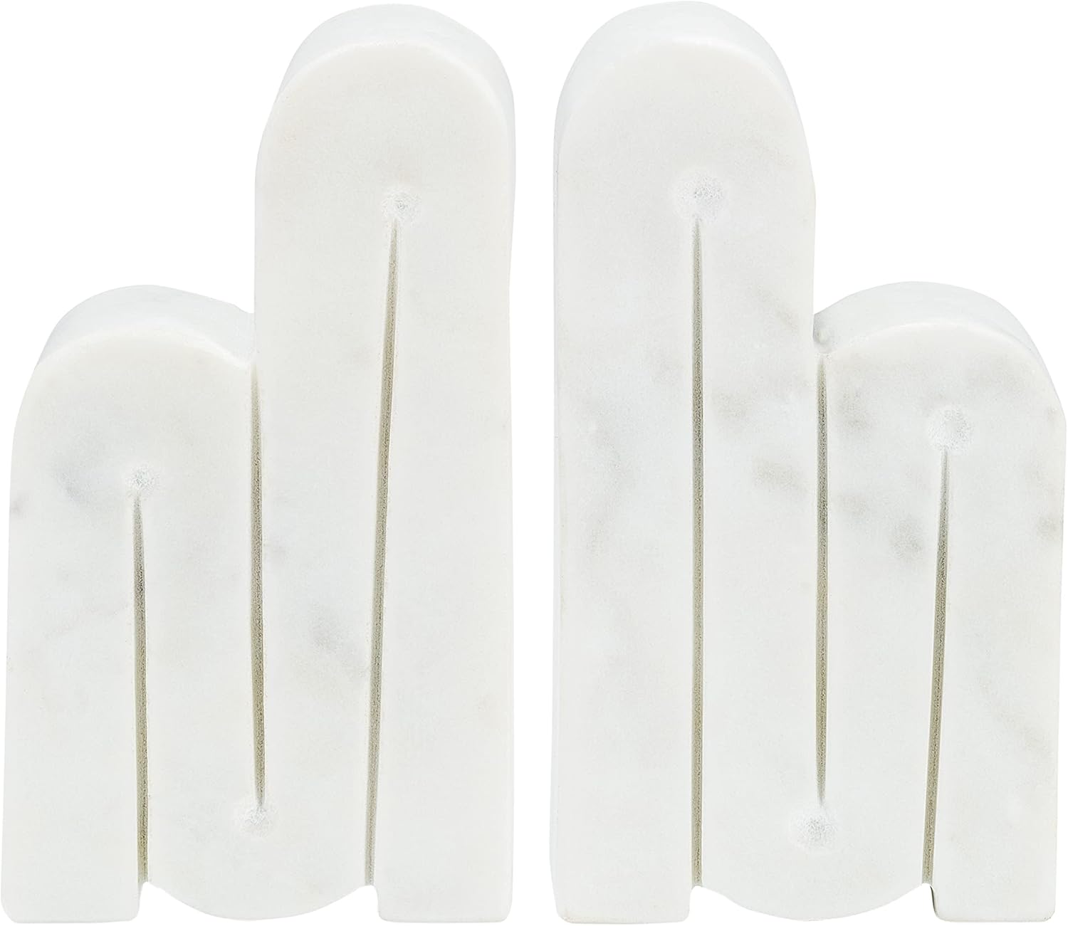 Sagebrook Home Set of 2 Modern Marble Bookends - White Stone Decorative Organizer for Home, Office, Bedroom & Living Room - Heavy Duty 6" Supports for Books & Magazines