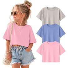 3 Pack Toddler Girls Crop Tops Short Sleeve Crew Neck T Shirts for Girl Loose Cropped Basic Kids Tees 18M-5T
