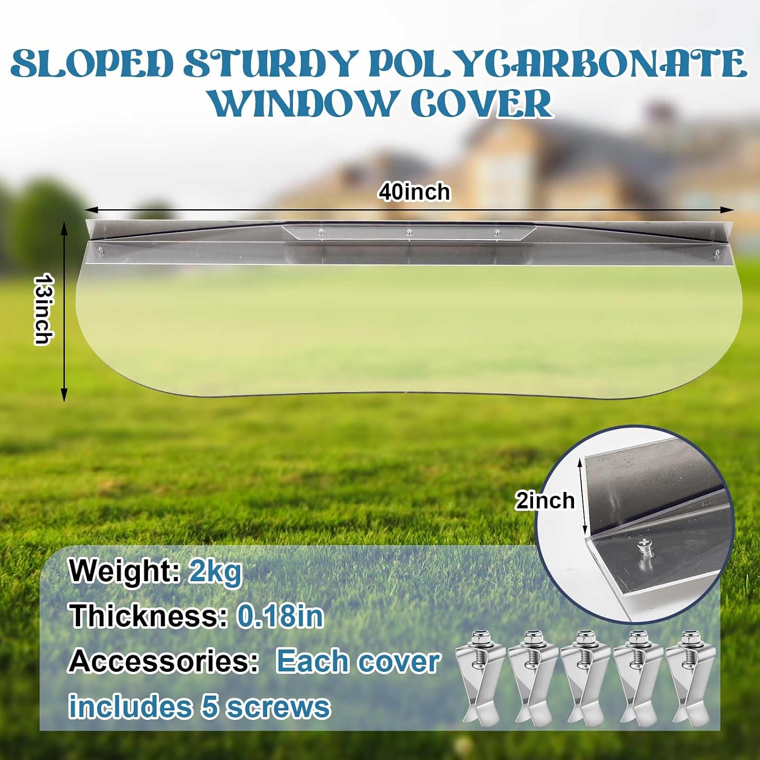 Vercraft 40" W x 13" L Sloped Elongated Egress Window Well Covers with Rust-Free Aluminum Bracing for Snow and Rain UV Resistant Clear Polycarbonate Basement Outside Against Debris for Garden Yard