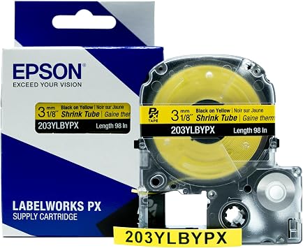Epson LABELWORKS 203YLBYPX Heat Shrink Tube - Black on Yellow - 3mm