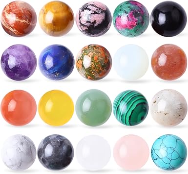 20Pcs Gemstone Sphere Balls 16mm Polished Crystal Sphere | Ball Cute Mini Pocket Sphere Gemstones Worry Stones for Meditation Decoration Energy Balancing