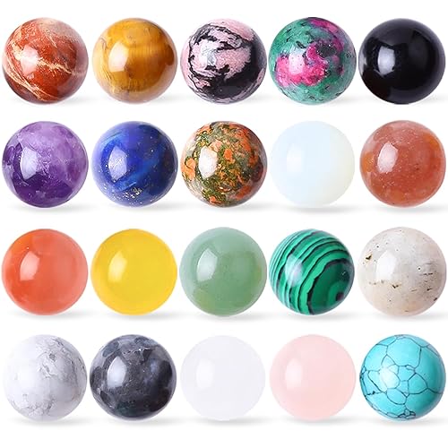 UFEEL 20Pcs Gemstone Sphere Balls 16mm Polished Crystal Sphere Ball Cute Mini Pocket Sphere Gemstones Worry Stones for Meditation Decoration Energy Balancing - 20 Crystal Ball