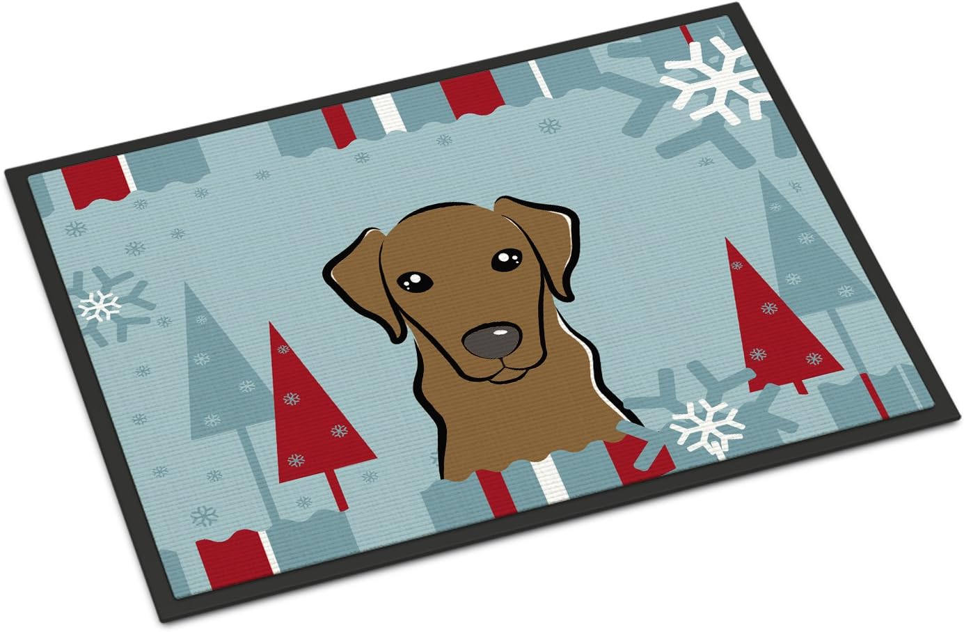 Caroline's Treasures BB1730MAT Winter Holiday Chocolate Labrador Doormat 18x27 Front Door Mat Indoor Outdoor Rugs for Entryway, Non Slip Washable Low Pile, 18H X 27W