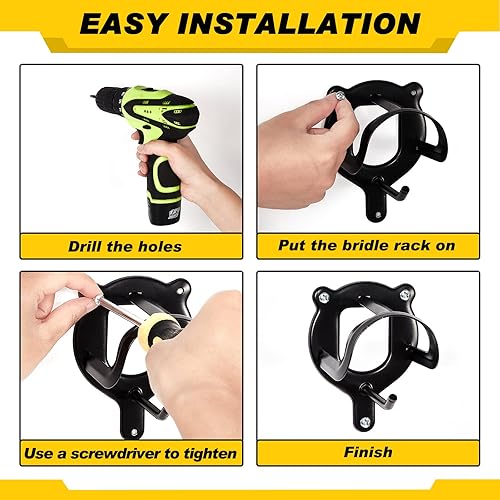 Miniatura 4 de Soporte de brida de caballo de 3 unidades, ganchos de brida, ganchos de sujeción para caballo, soporte de metal para bridas con tubos y tornillo