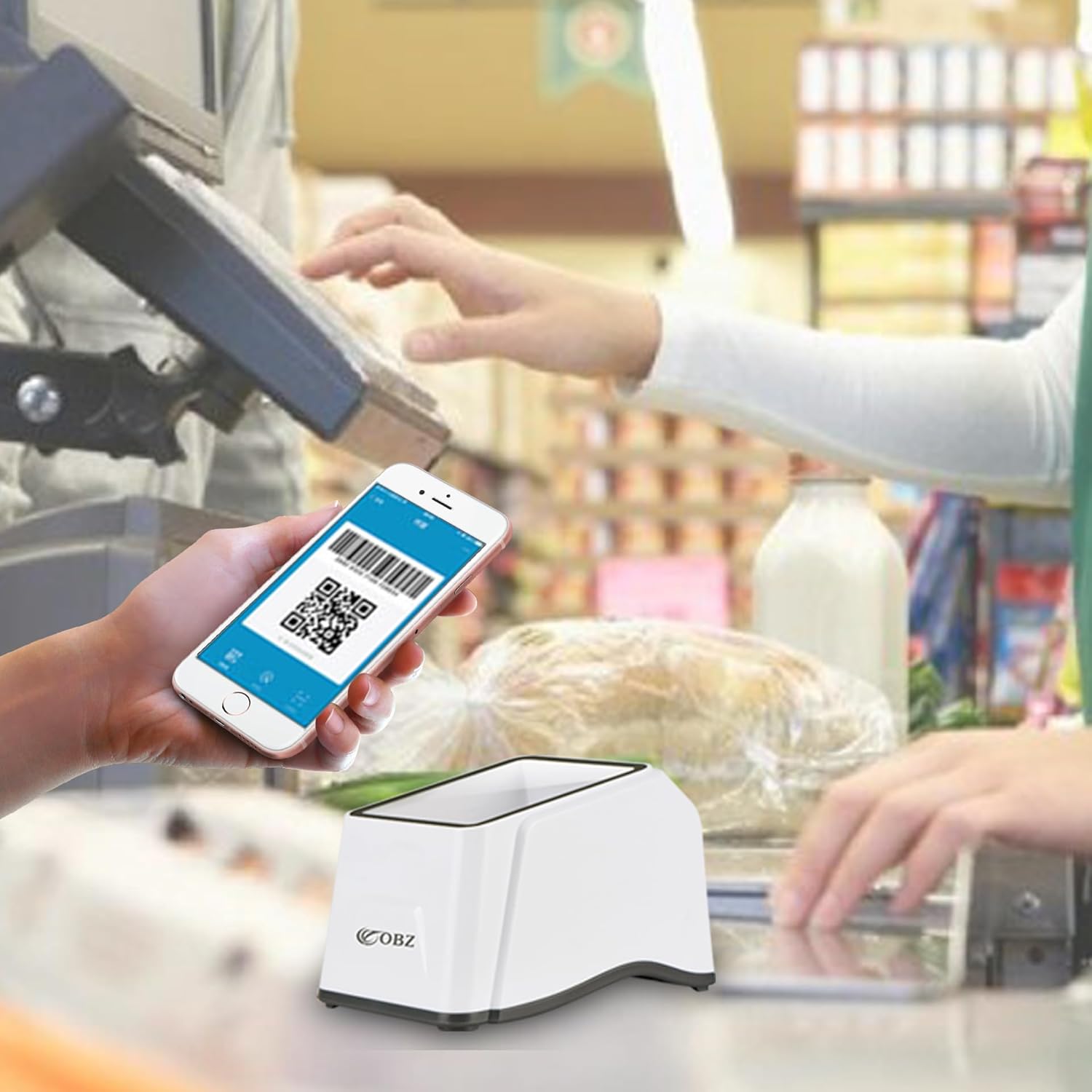 Scanner in a retail environment during a payment transaction