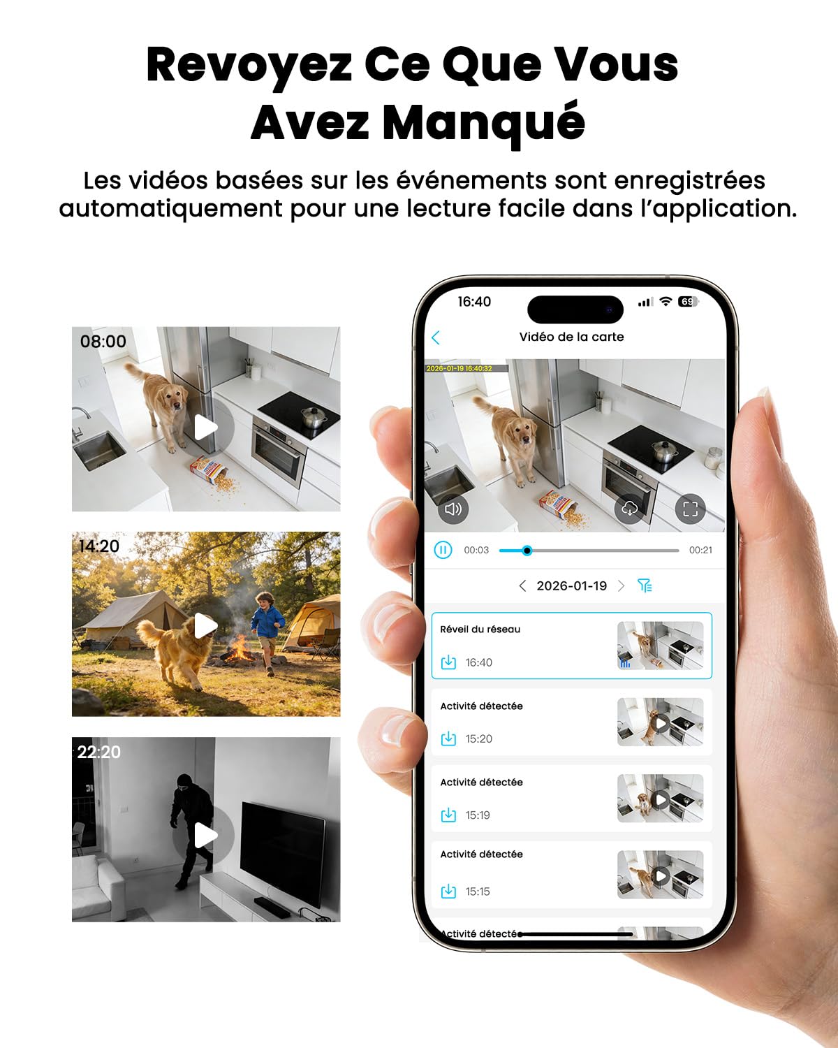 4K Mini Camera Espion sans Fil, Wi-Fi ou Mode AP sans WiFi, Camera de Surveillance sans Internet, Batterie 5200mAh, Vision Grand 160°, Vision Nocturne, Détection Mouvement IA, pour Intérieur/Extérieur