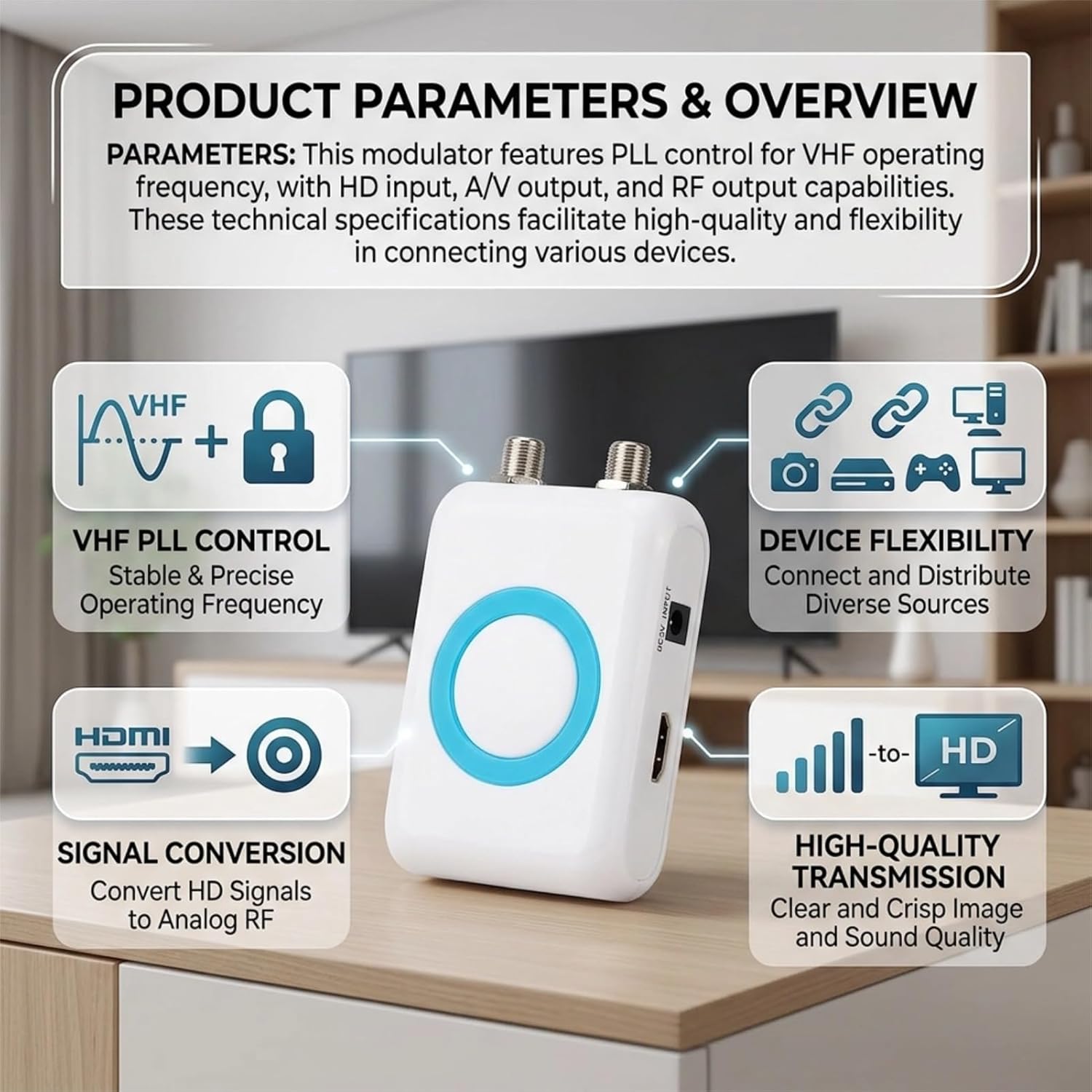 HDM66 HD Modulator hdmi to rf Converter Simple Operation Professional Multifunction HDM66 HD Modulato,Reliable Video Modulator, rf Modulator for Home TV Replacement nan