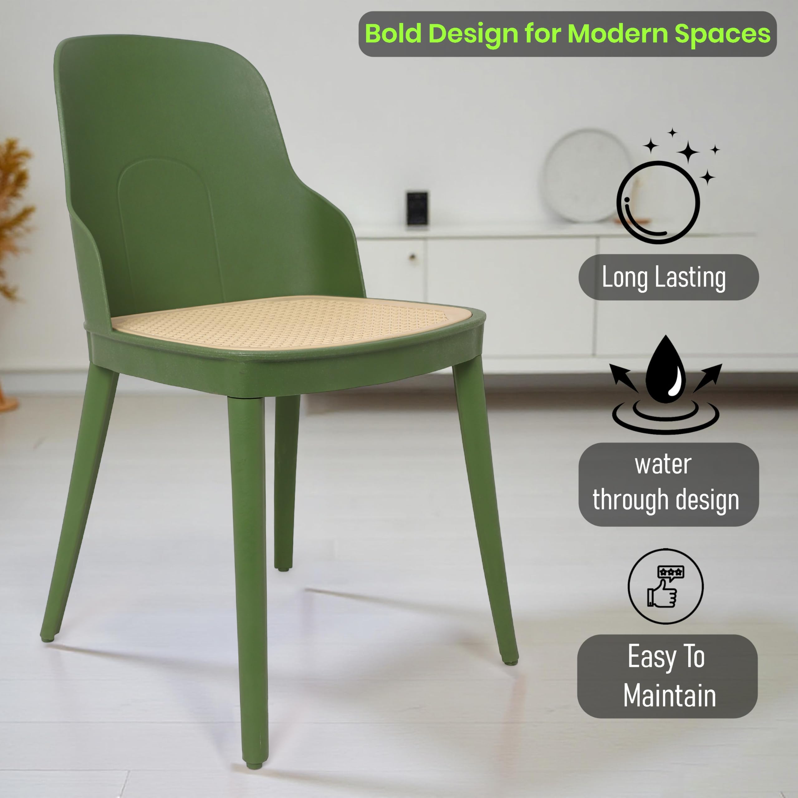NARSA Modern Plastic Café Chair with Cane Seat | Stylish & Durable