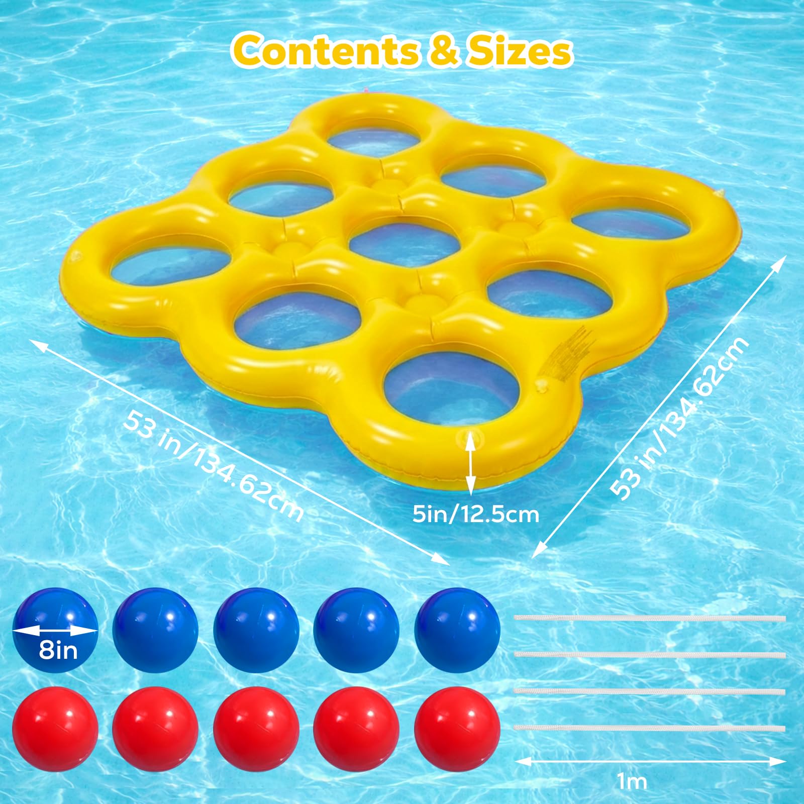 MoKo Set Giochi Acquatici Tic-Tac-Toe per Piscina, Galleggiante Piscina Gonfiabile con 10 Palline, Giochi per Feste in Famiglia Spiaggia Outdoor Adulti Adolescenti Bambini 2-10 Giocatori