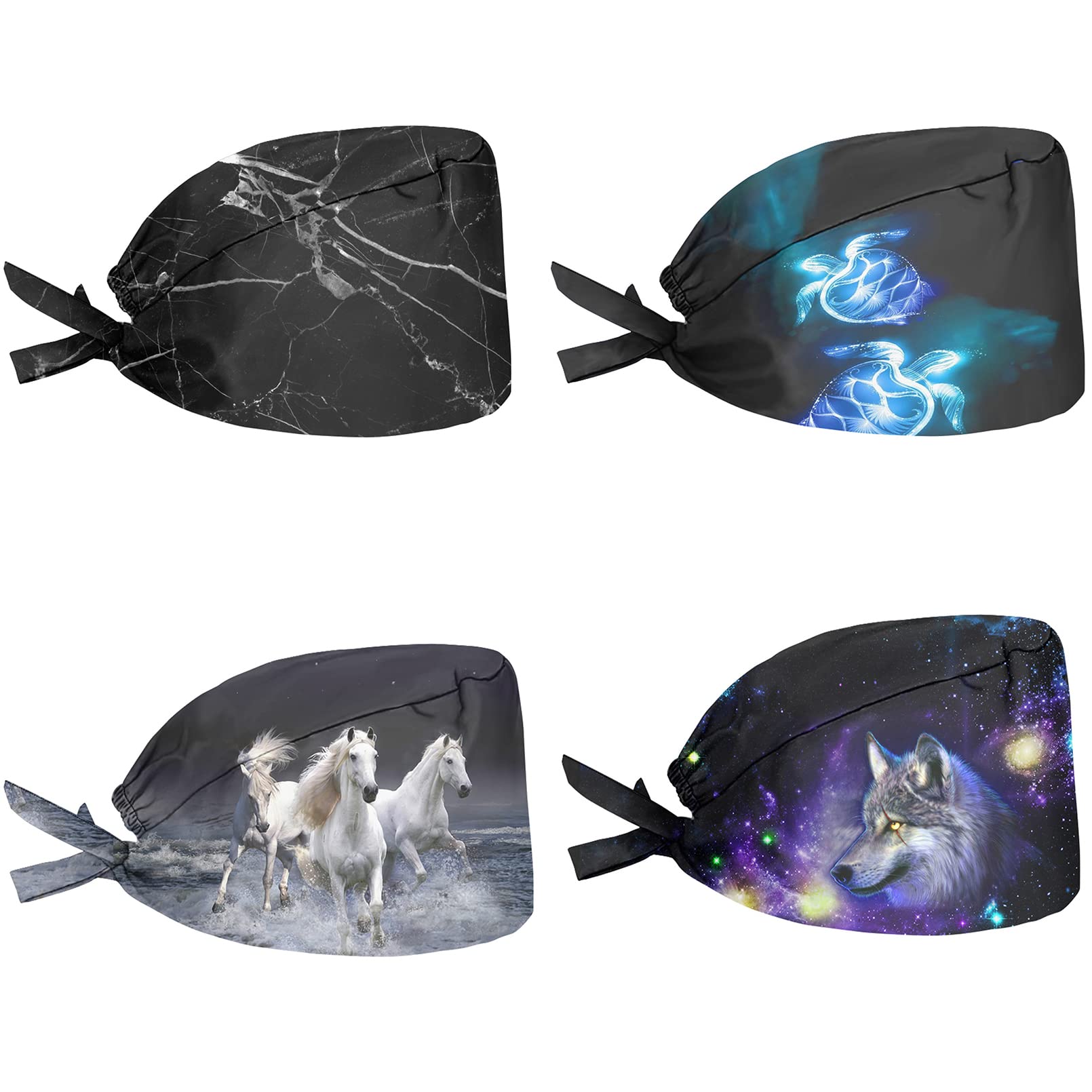 Babrukda 4 Pack Cap with Sweatband Adjustable Tie Back Hat Headgear Xmas Beanie