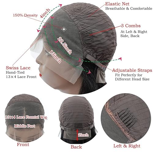 Miniatura 3 de Peluca Bob de encaje frontal de 13x4 de Karlami, peluca de cabello humano con encaje frontal transparente, sin pegamento, prearrancada, para