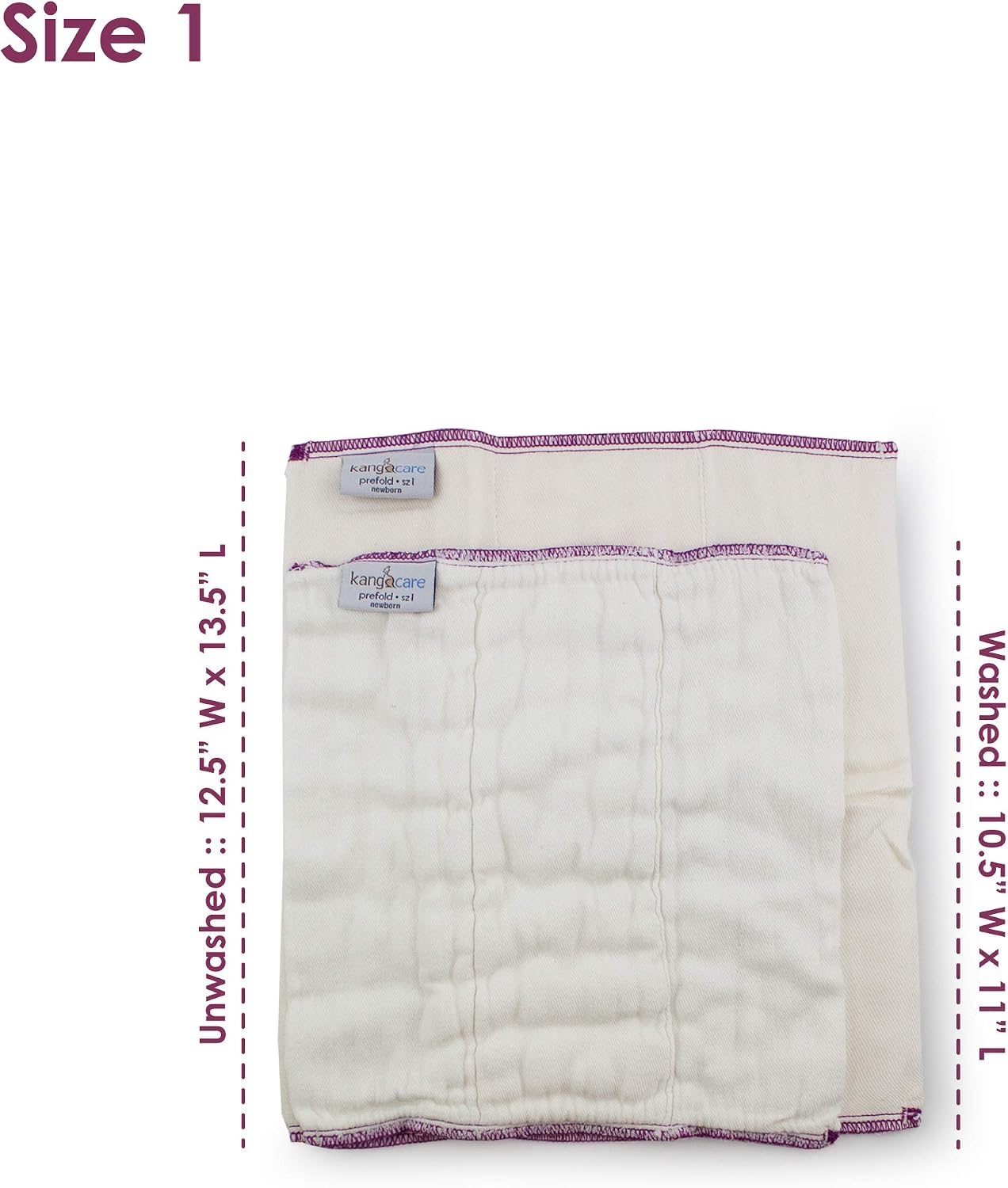 KANGA CARE Prefold Size 1 Cloth Diaper Set Reusable Unbleached Viscose of Rayon from Bamboo 6 Pack + 2 Waterproof Rumparooz Newborn Diaper Cover Baby Neutral
