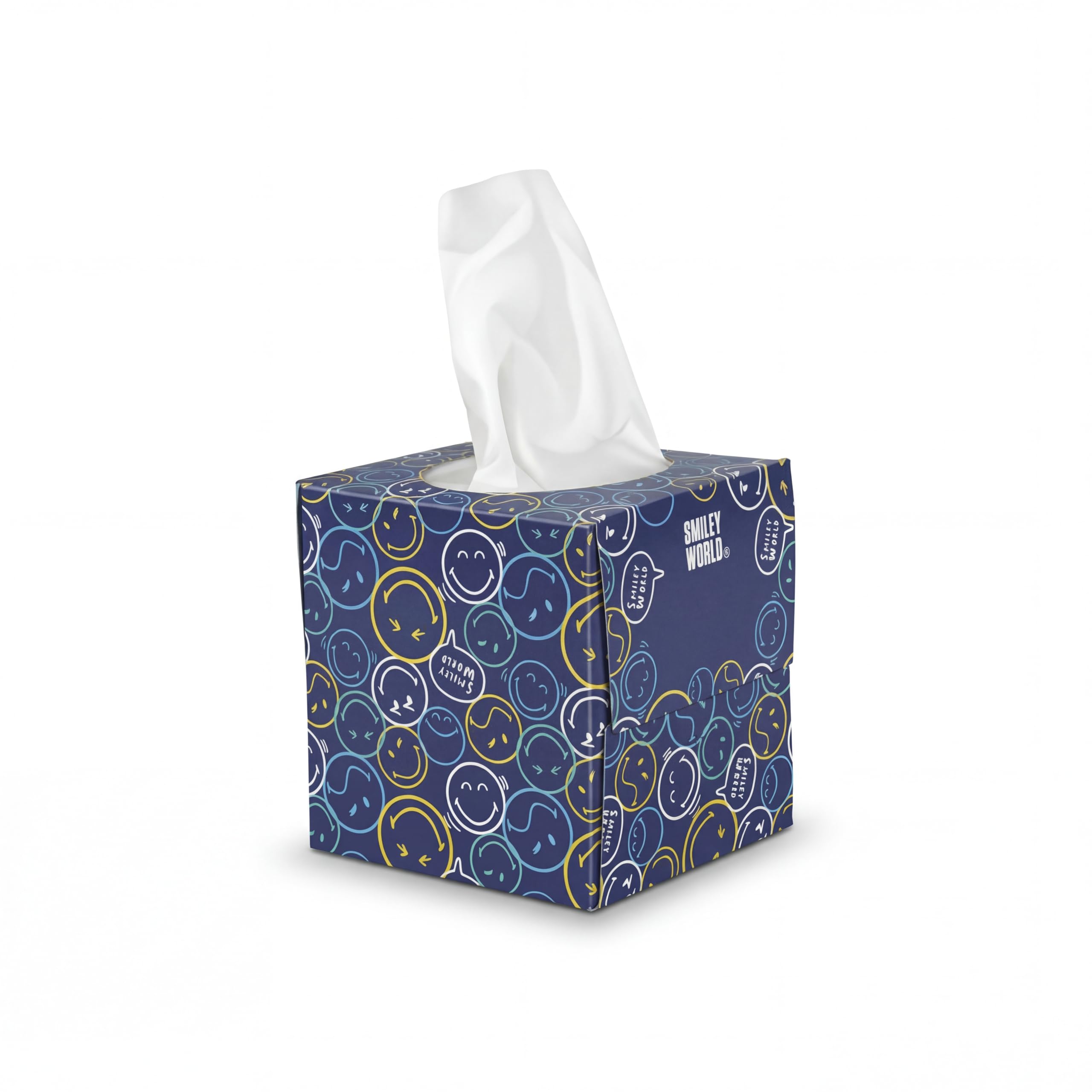 SmileyWorld - Ultra Soft Taschentücher – 20 Würfelboxen x 48 Blatt (960 Blatt gesamt) – Weich, saugstark und dekorativ – Papiertaschentücher (Mehrfarbig)