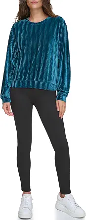 Andrew Marc Women's Round Neck Velvet Ribbed Top