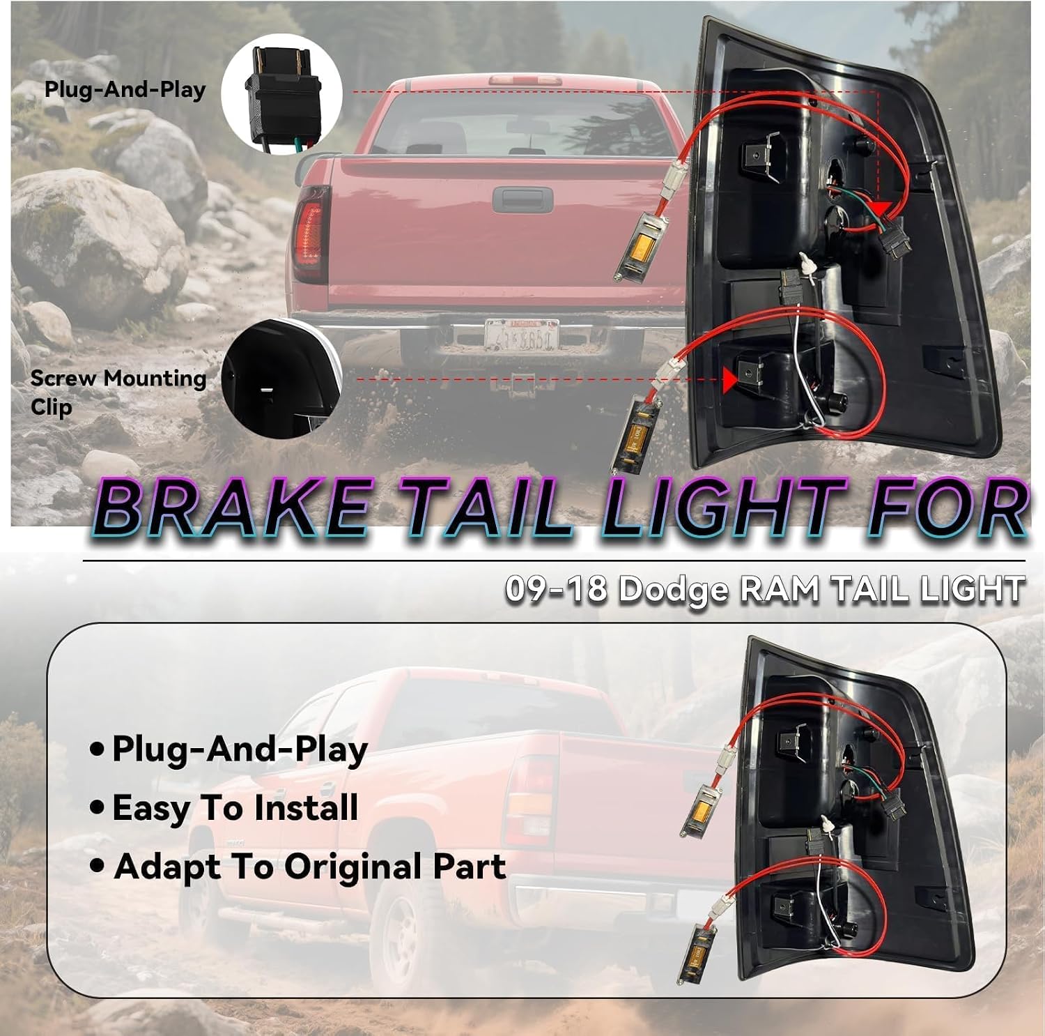 All-in-One LED Tail Light + 3rd Third Brake Cargo Lamp for Dodge Ram 1500 2009-2018, for Dodge Ram 2500 & 3500 2010-2018，Only fit Factory Halogen Model NOT fit LED version