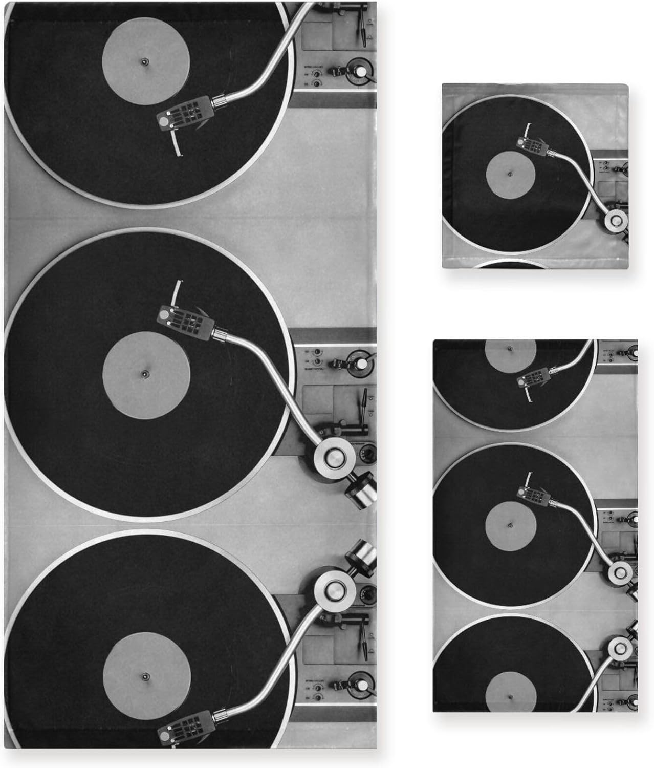 Set of 3 Highly Soft Absorbent Cotton Towels (1 Bath Towel, 1 Hand Towel, 1 Face Washcloth) for Hotel Kitchen Print Vinyl Record on a Turntable Record Player Black White