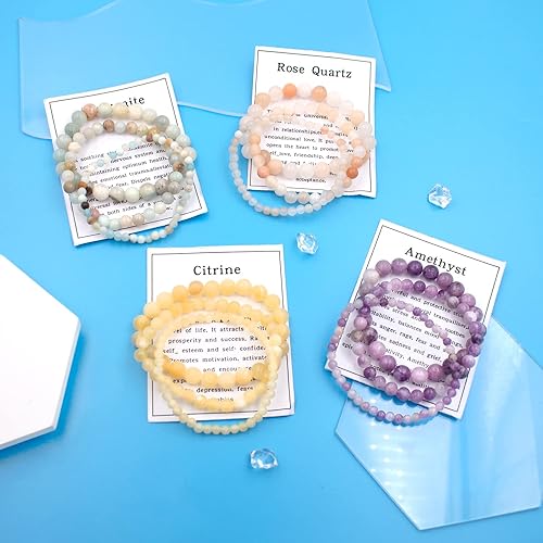 Miniatura 4 de Ronglry 3 pulseras de piedra natural para mujeres y hombres, pulseras de cuentas de cristal curativo, amatista espiritual, cuarzo rosa, chakras,