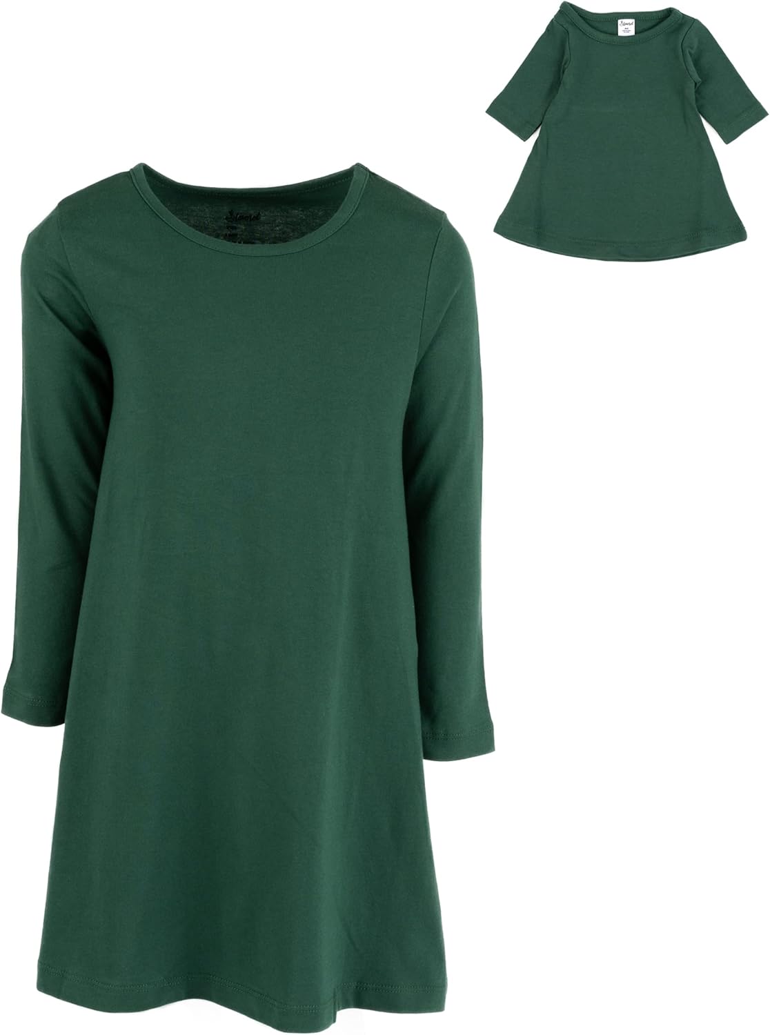 [INSGEER] Girl and Doll Cotton Dress Solid Green 2 Year