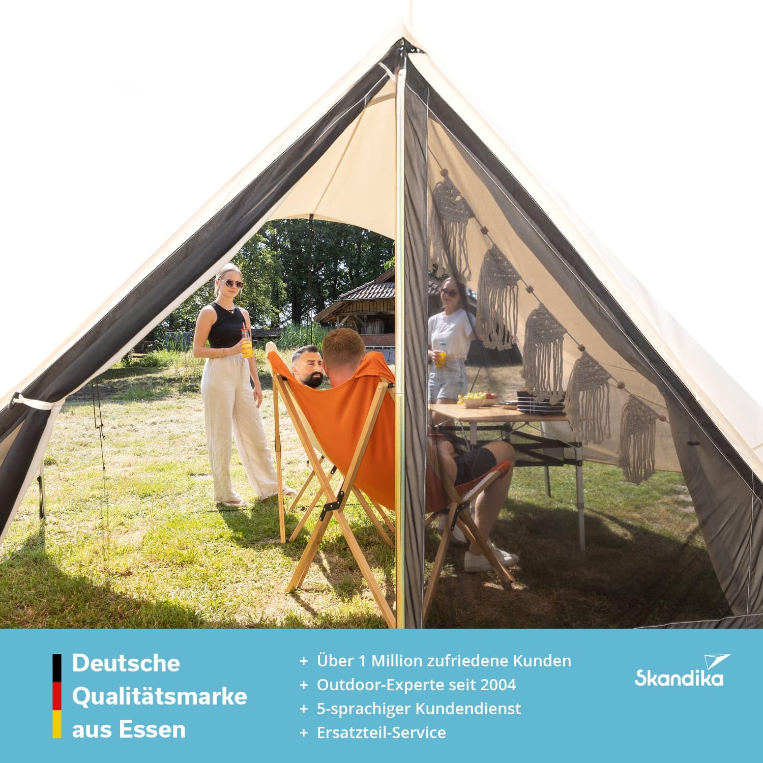 Skandika Tipi Kuopio 400/500 Protect 8-10 osób | Wodoodporny namiot kempingowy, materiał z recyklingu, wysokość 2,5-3 m, Ø4m - Ø5m, szyta podłoga, rodzinny namiot glampingowy