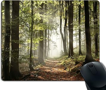 Smooffly Gaming Mouse Pad Custom,Autumnal Pathway in The Mountains with Mist in The Distance Wilderness Scene Non-Slip Thick Rubber Large Mousepad