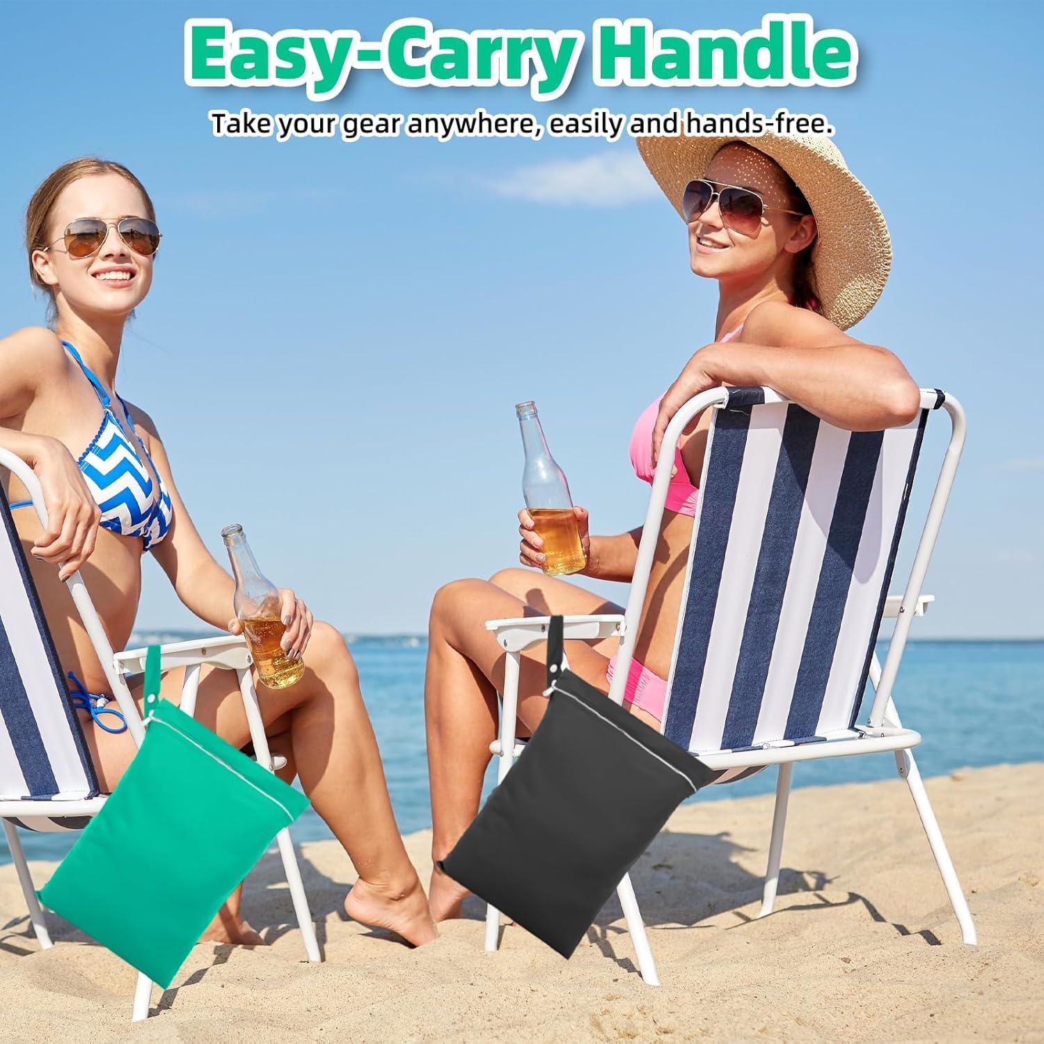 3 PCS Wet Bags, Reusable Cloth Diaper Bags with Handle and Zipper, 40 x 30 cm Wet Bags for Swimming Travel, Washable Wet Dry Bag for Travel, Beach, Camping, Swimming, Gym (Grey, Green, Black) — view 7