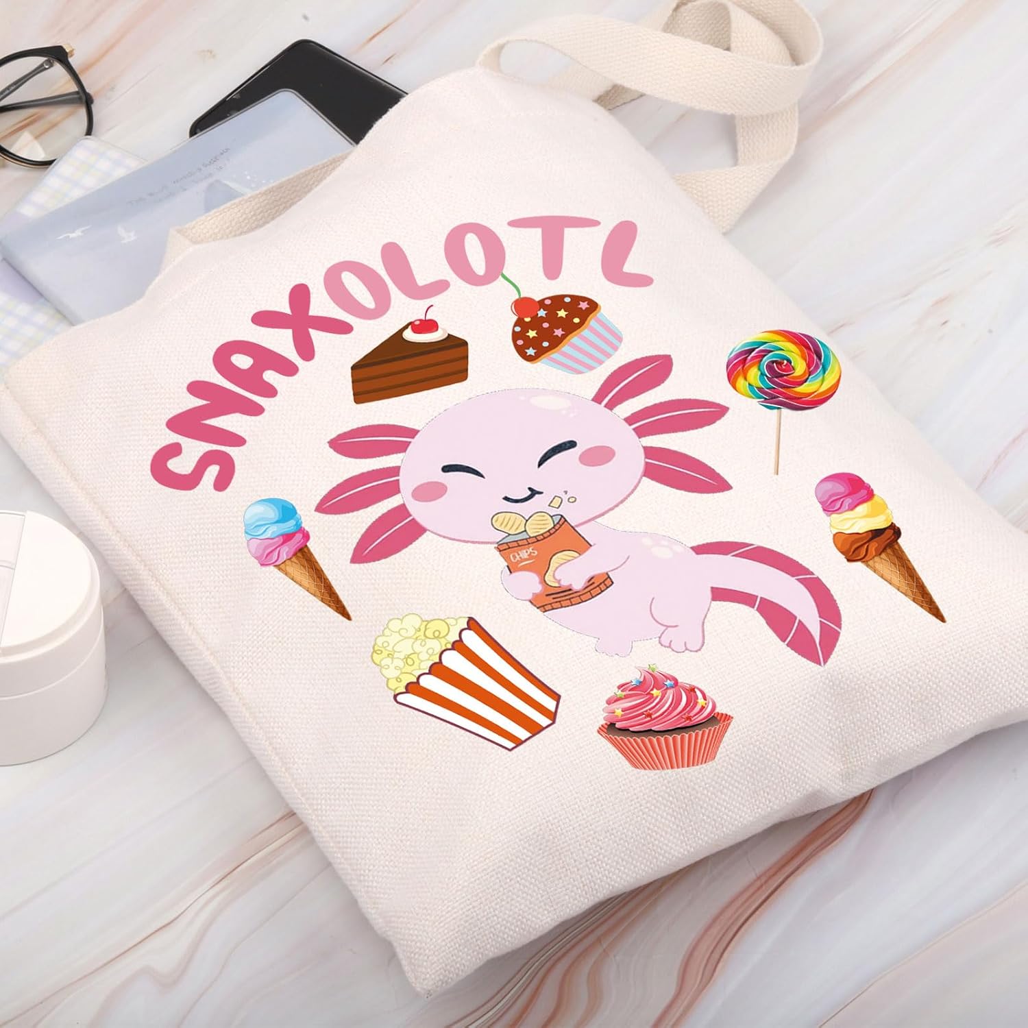 BDPWSS Axolotl Gifts Axolotl Lover Gift Axolotl Snacks Snaxolotl Gift Kawaii Axolotl Food Gift Cute Axolotl Themed Tote Bag - Image 6