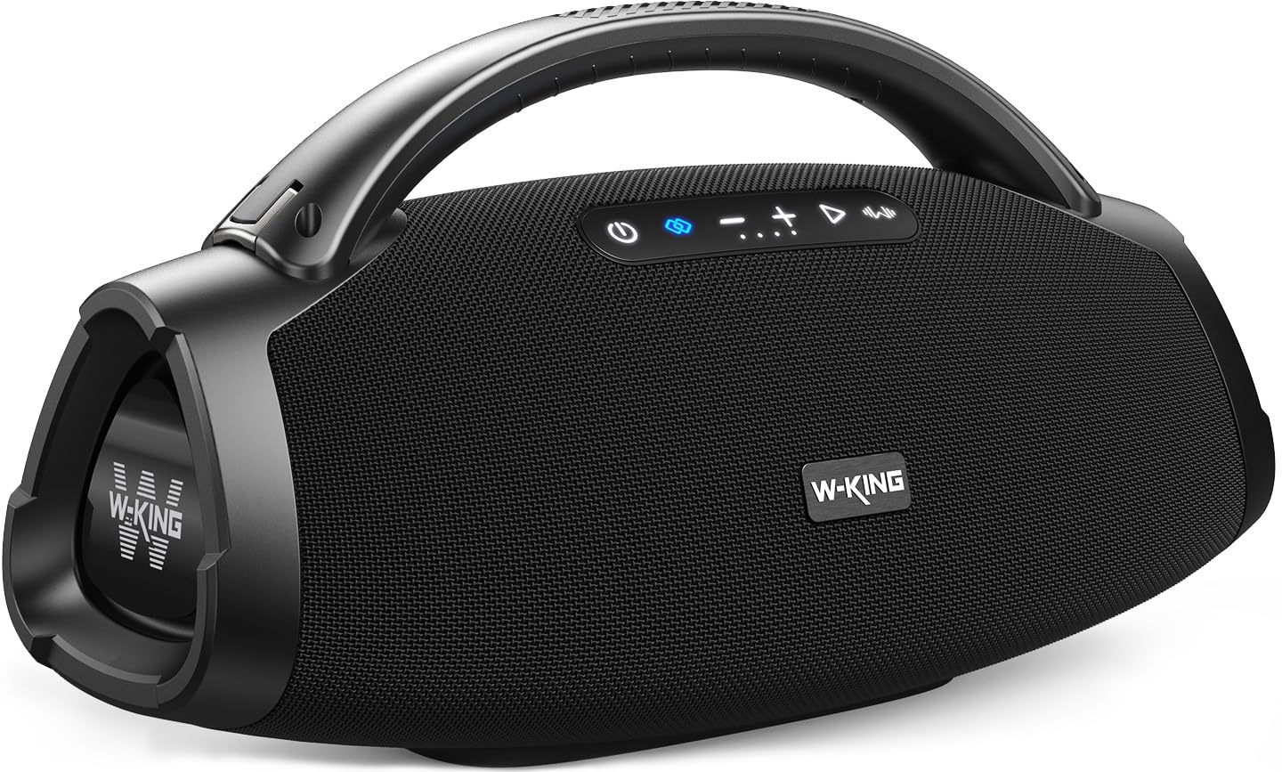 W-KING Party Bluetooth Speaker Large with 120W Subwoofer, 50W*2 Woofers, 15W*2 Tweeter, IPX7 Waterproof Portable Wireless Speaker, Deep Bass/APP/V5.4/Stereo Pairing/30H/OTG/Guitar in/TF/AUX, Boom Box