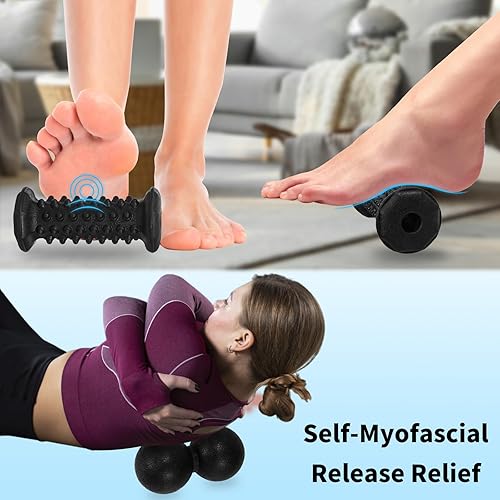 Miniatura 2 de Juego de bolas de masaje y rodillo de pies 5 en 1, rodillo masajeador de pies, lacrosse, cacahuete, pincho, bola de masaje de ejercicio de mano para