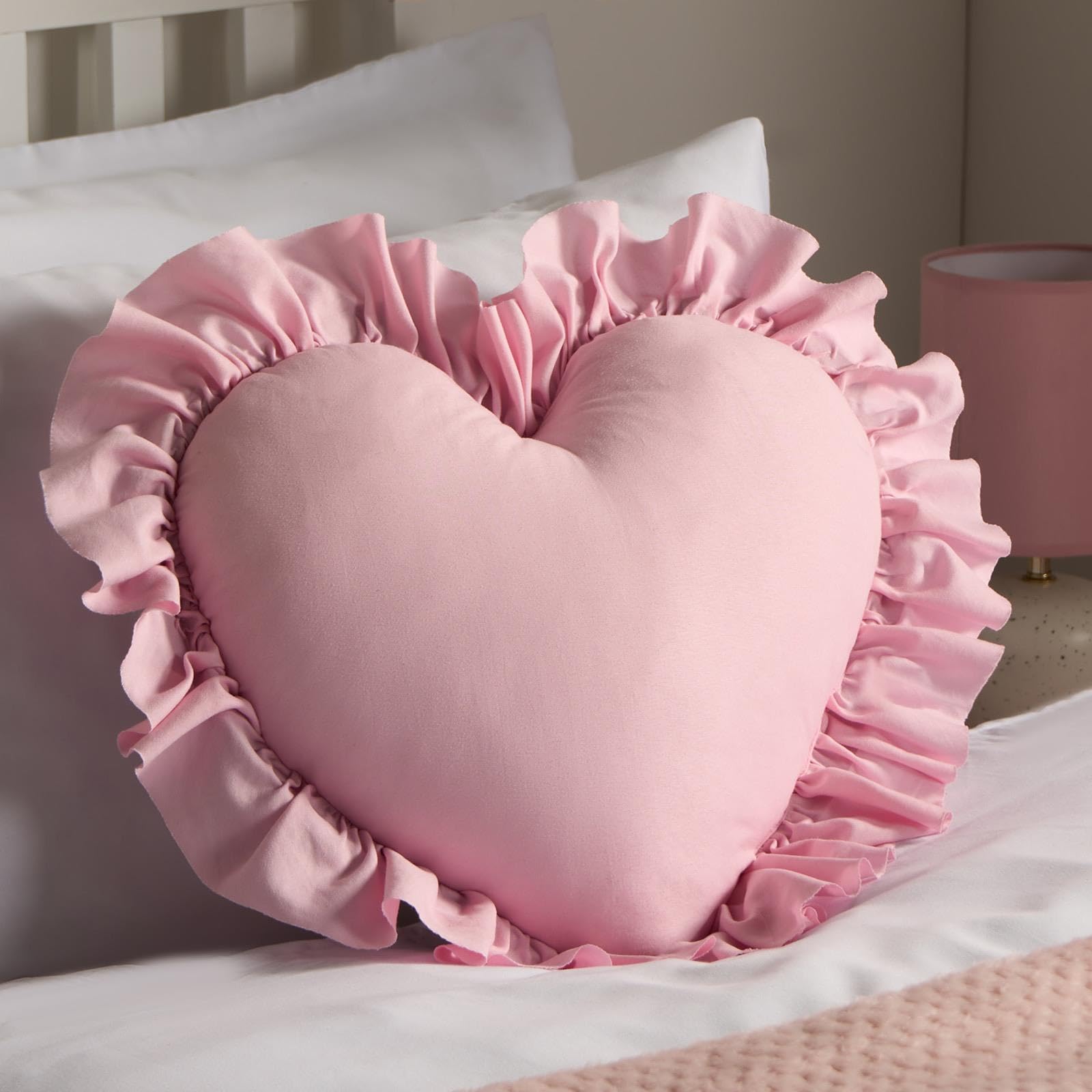OHS Pink Heart Cushion, Soft Comfy Heart Pillow with Frills for Living Room Sofa Bedroom Valentines Day Decor Cosy MF Love Hearts Shaped Cushion - 40cm โ image 1
