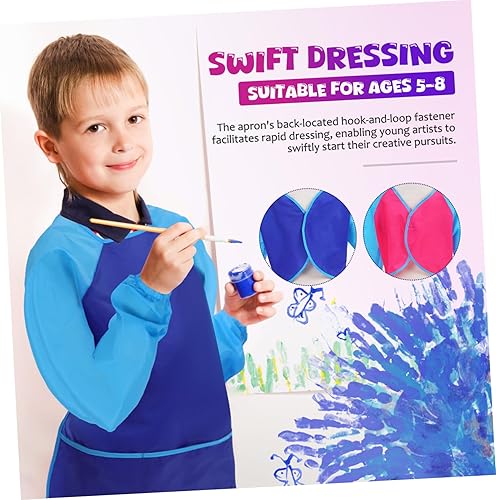 Miniatura 7 de 2Pcs Artist Apron Long Sleeve Painting Smock with Pocket for Ages Reusable Bib for Creative Mess Art Activities