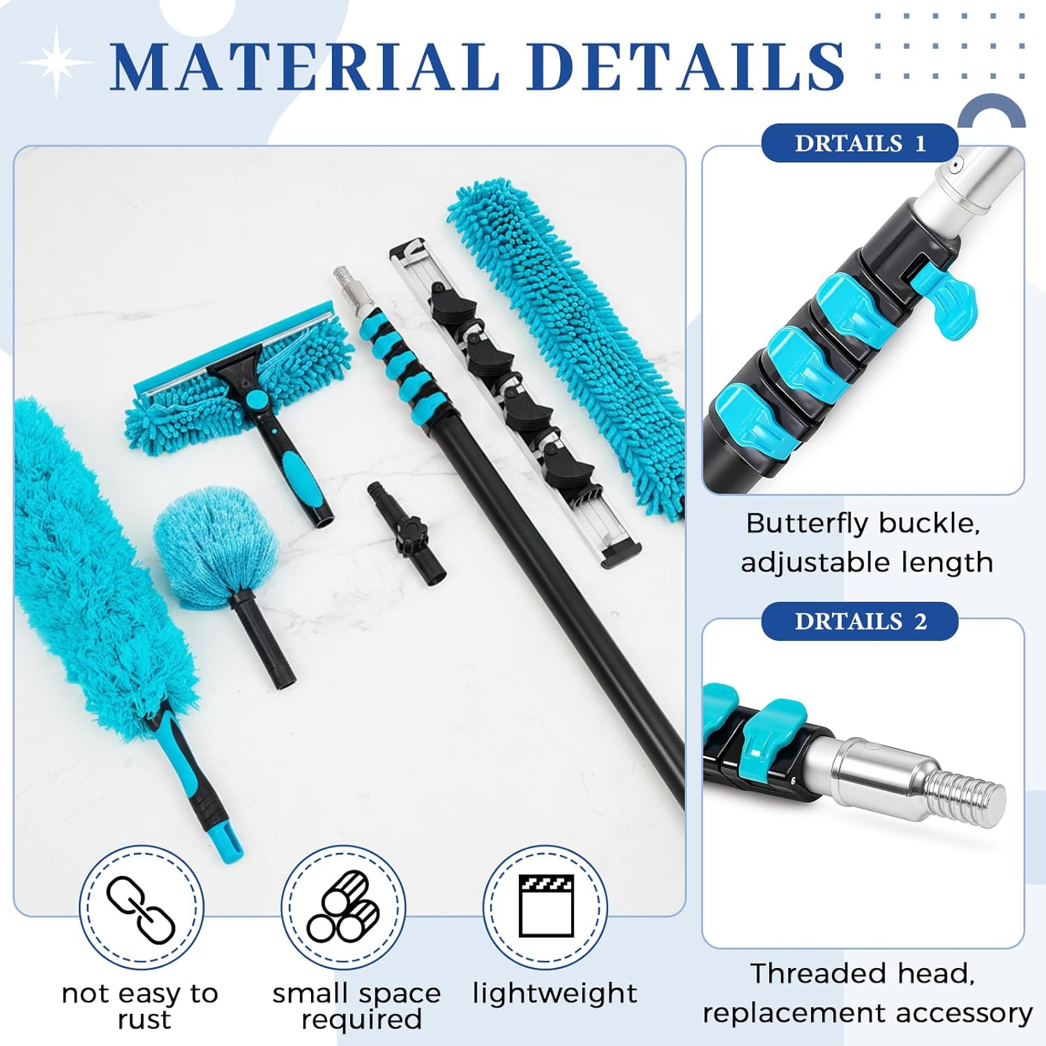 42ft Extra Long High Ceiling Duster with Extension Pole, Long Reach Cleaning Kit for Ceiling Fans, Windows & Cobwebs, Telescoping Pole with 6 Attachments for Home Church Warehouse Cleaning