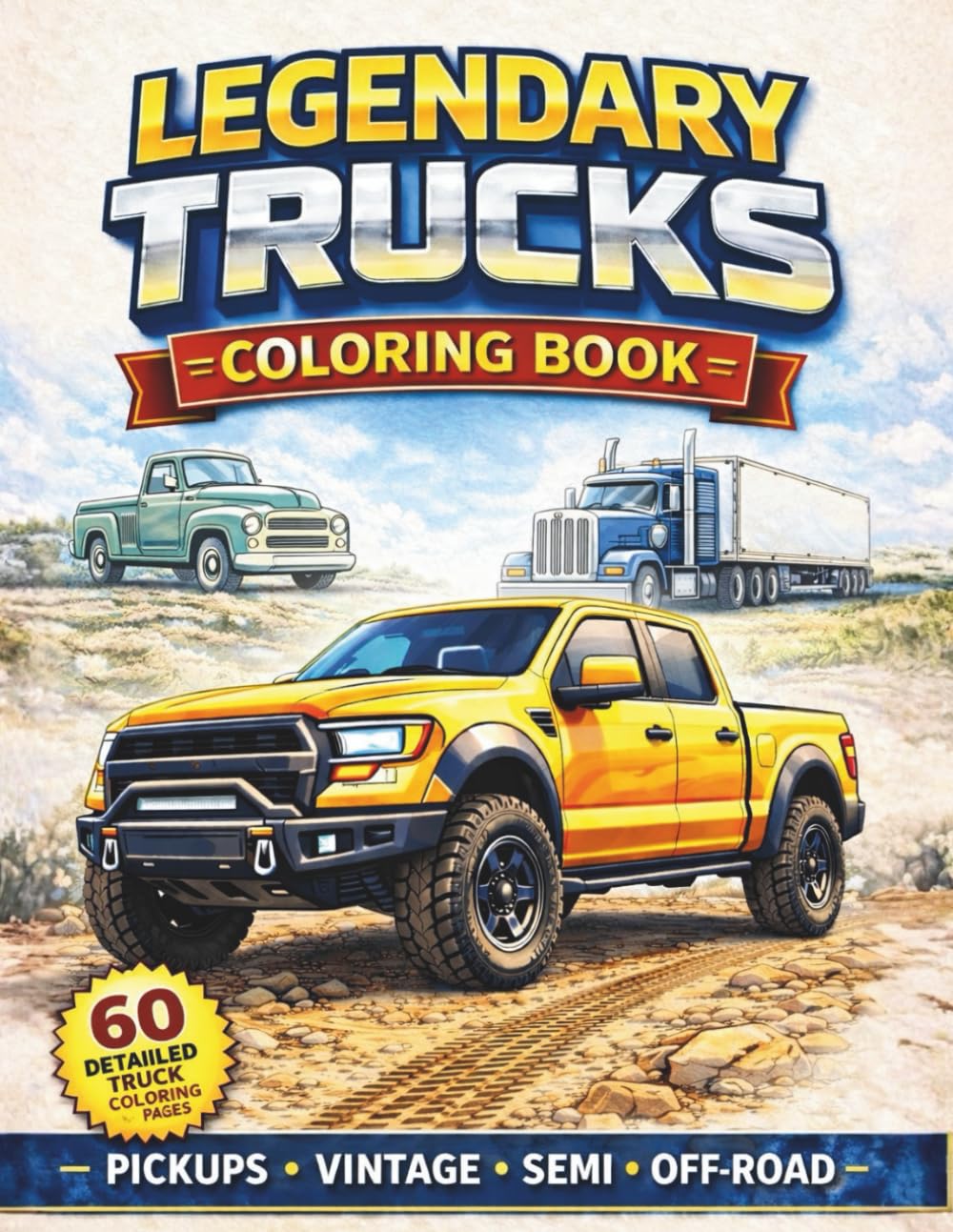 Legendary Trucks Coloring Book: 60 Detailed Coloring Pages Featuring Iconic Pickup, Semi, Vintage & Off-Road Trucks for Relaxation and Stress Relief