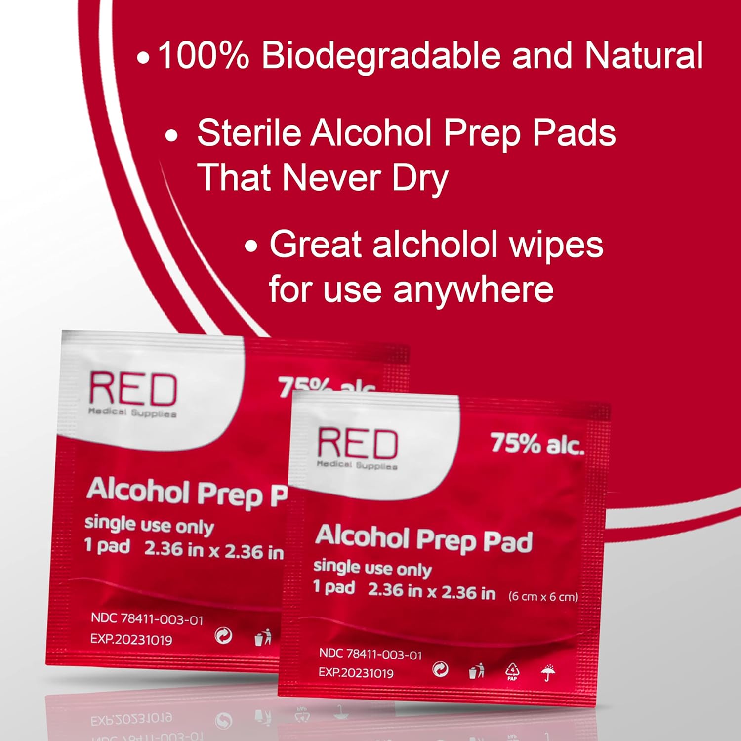 Alcohol Prep Pads 300 Pack 6X6cm - Sterile 75% Alcohol Wipes - Thick Cotton Individually Wrapped Wet Wipes - Latex Free & Biodegradable Alcohol Swabs- Tampons de Préparation à l'alcool ( 300 Pads ) : Health & Household